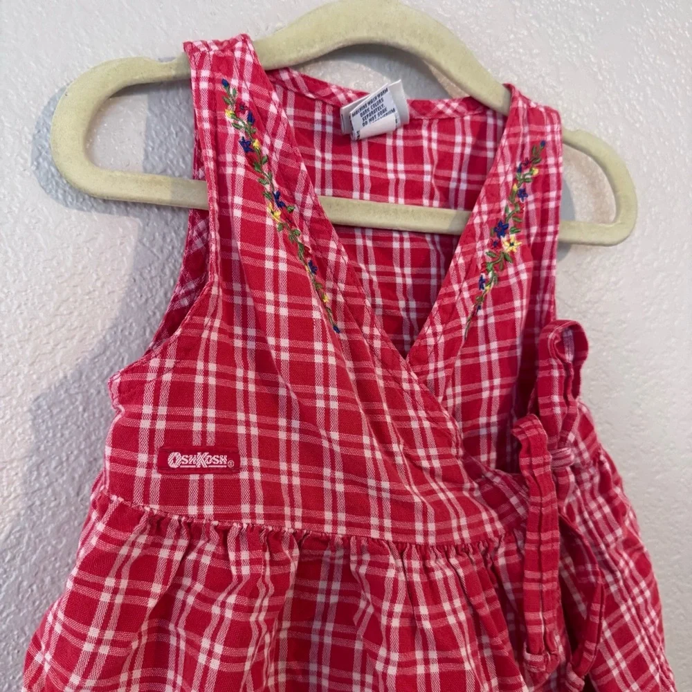 OshKosh‎ B'Gosh Vintage Red Gingham Wrap Dress - Picture 2 of 7